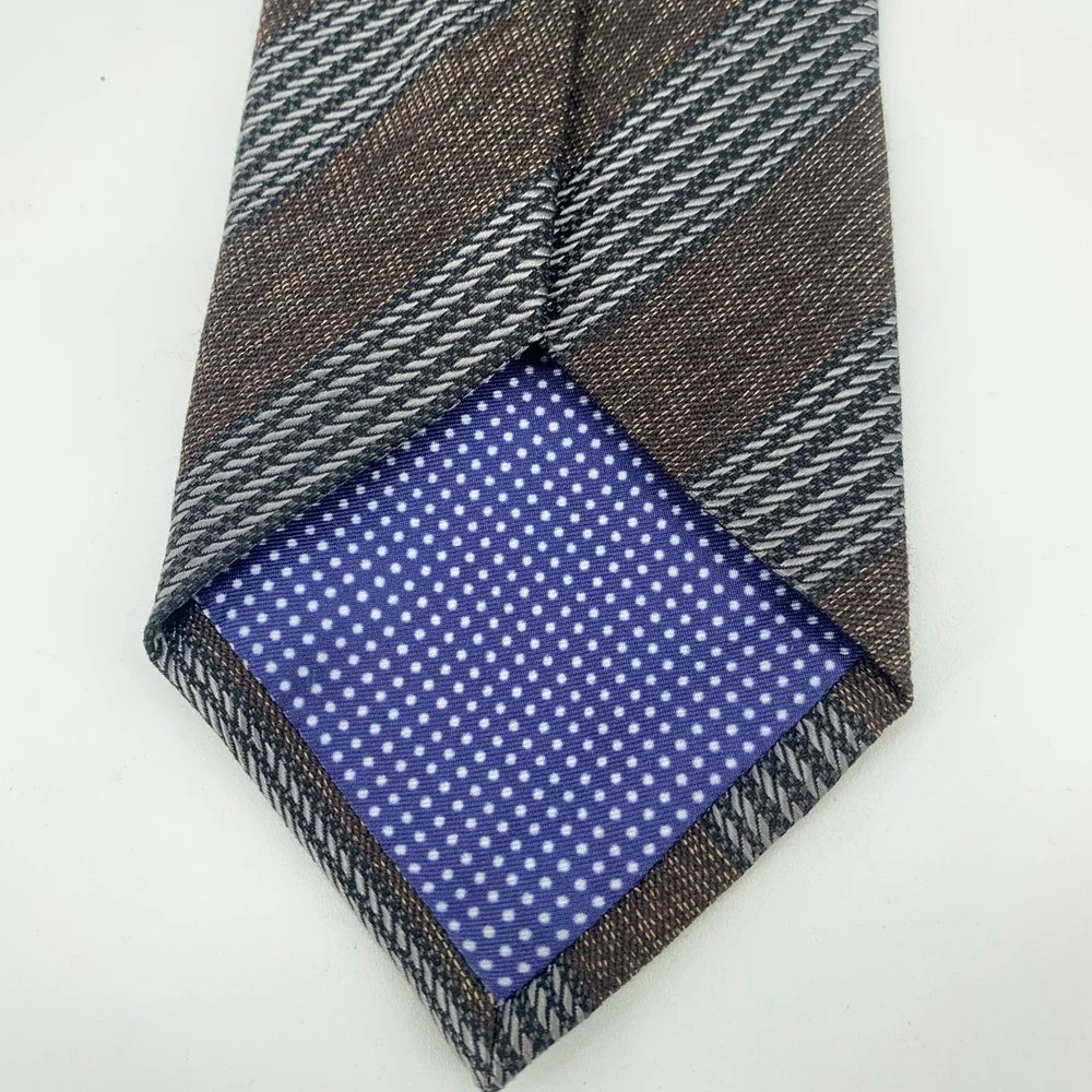 Eton Tie Men One Size Multi Striped Wool Blend Luxury Classic Necktie Italy Made